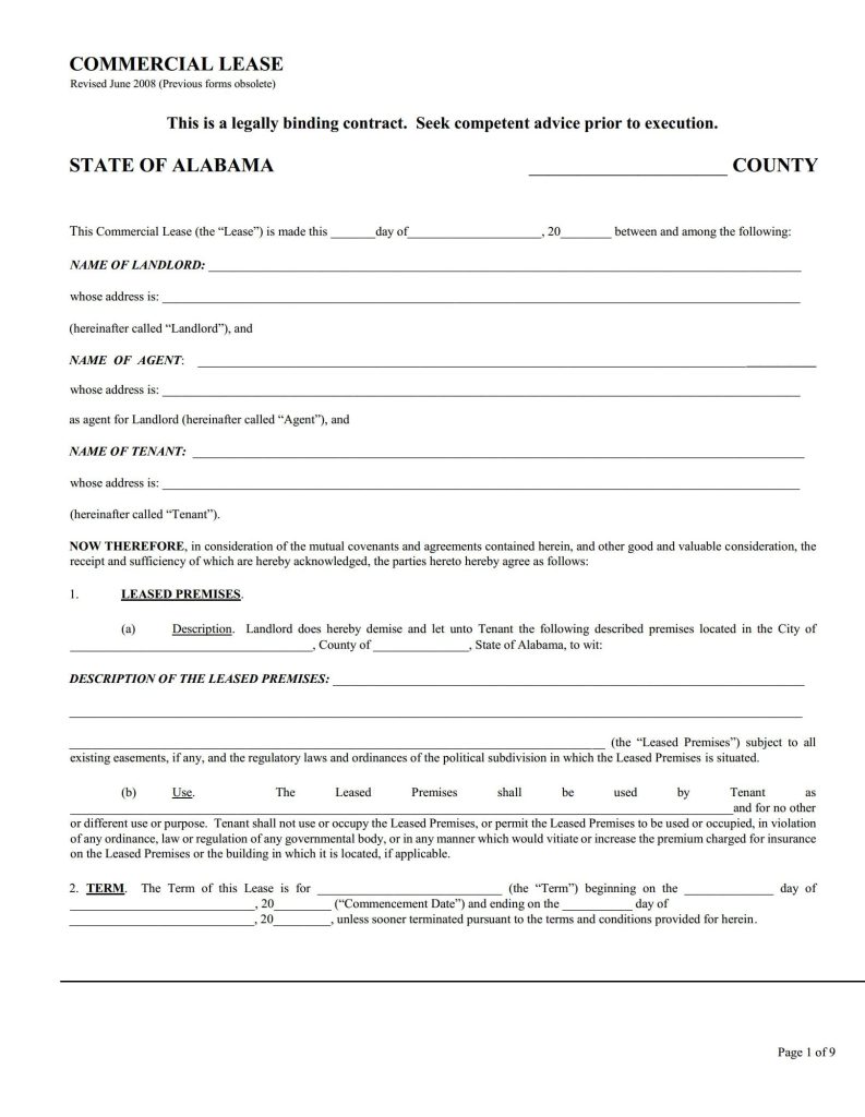 download free alabama commercial lease agreement