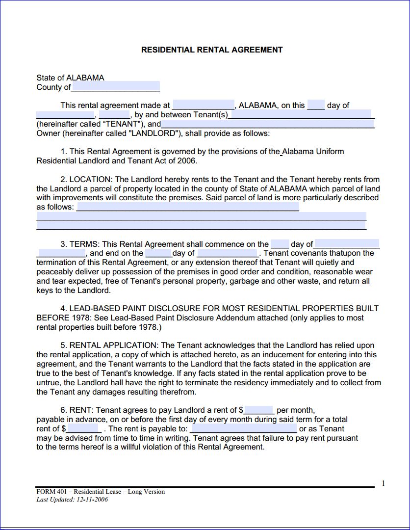 Download Free Alabama Month To Month Rental Agreement Printable Lease 