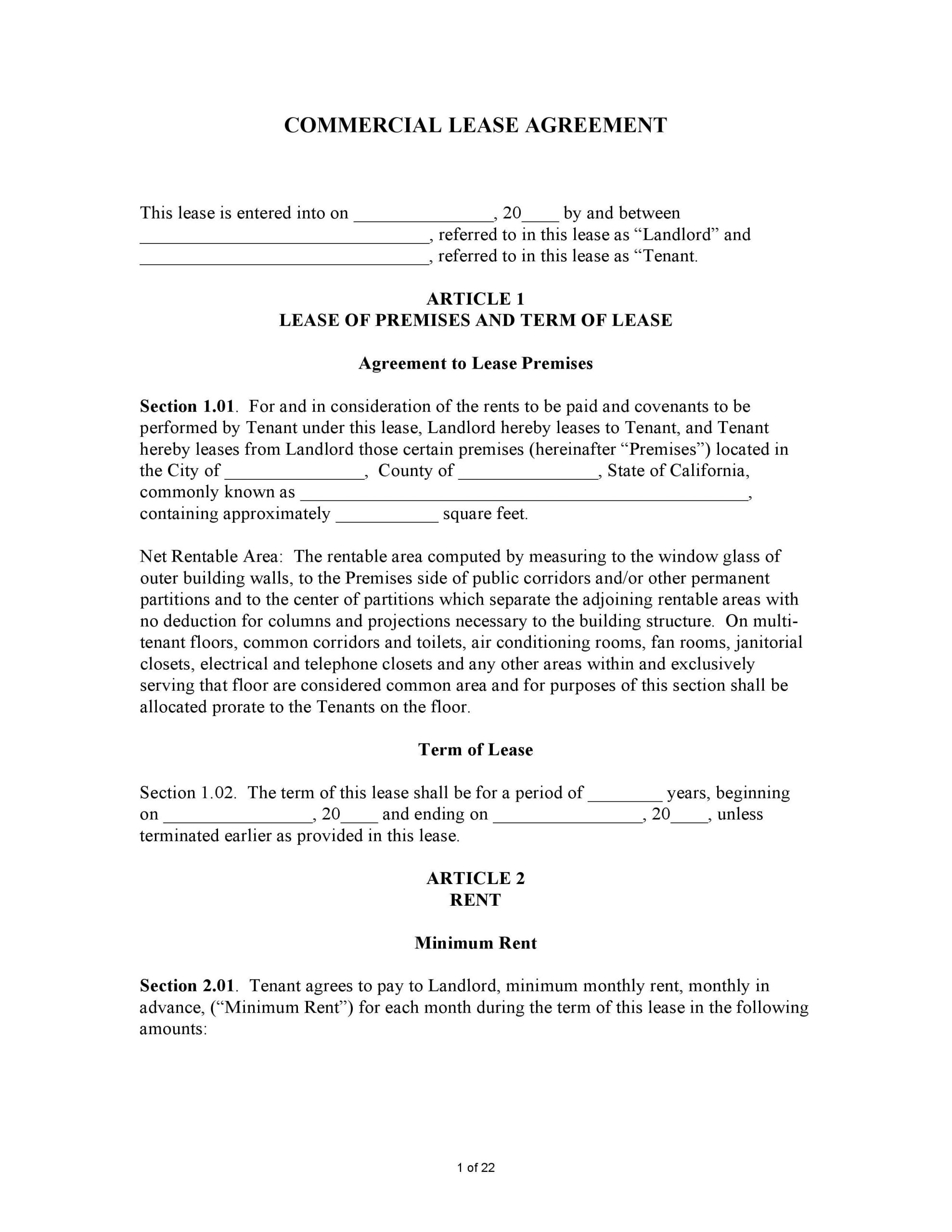 Free California Commercial Lease Agreement Form Printable Form