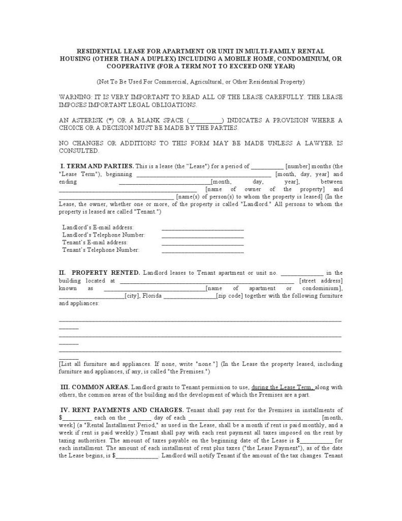 Download Free Florida Residential Lease Agreement Printable Lease