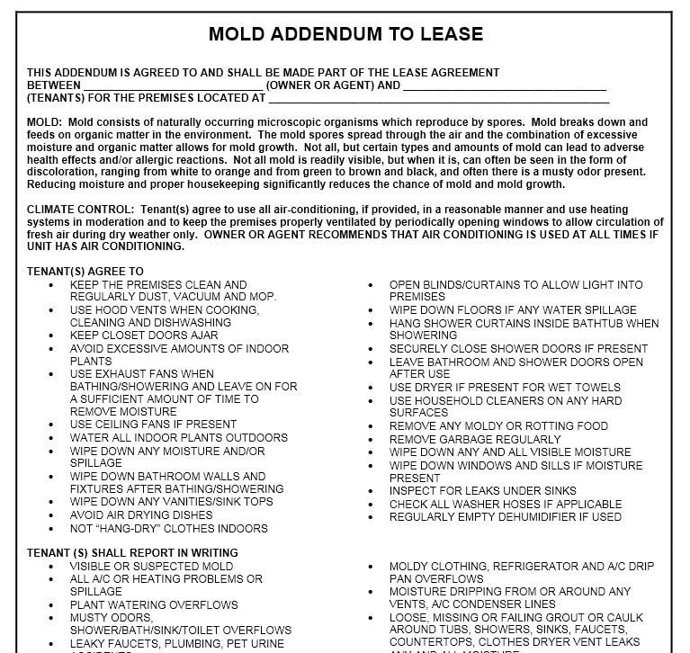 Mold Addendum to Lease