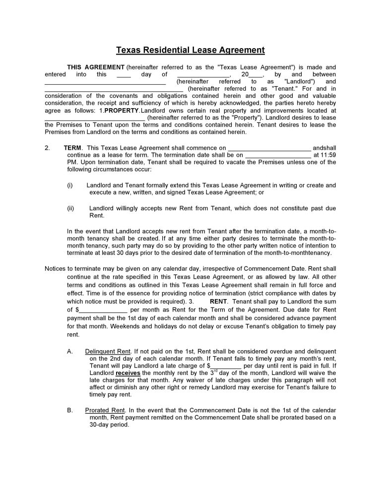 free texas printable lease agreement pdf templates