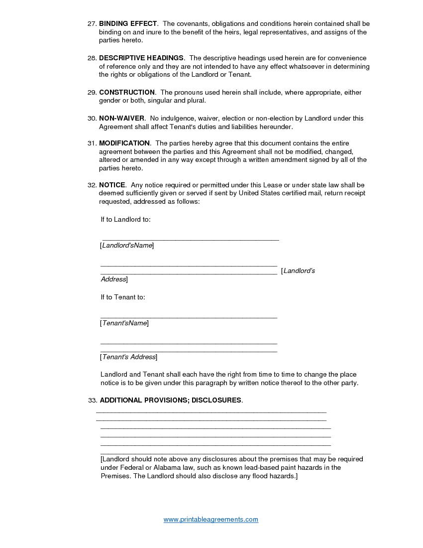 Free Printable Alabama Residential Lease Agreement - Printable Templates