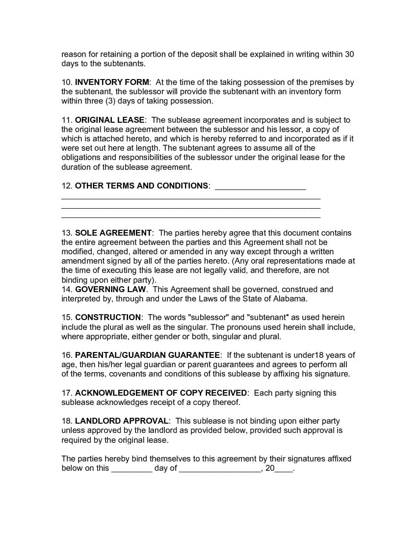 download free alabama sublease agreement form printable