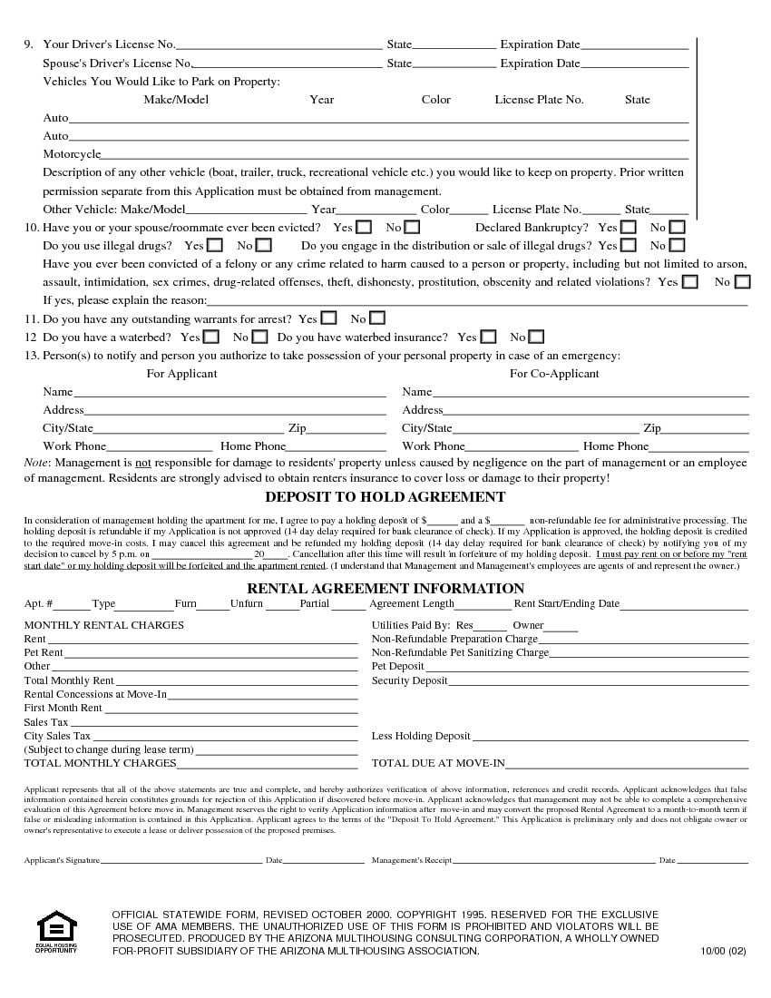 free arizona standard residential lease agreement template word pdf
