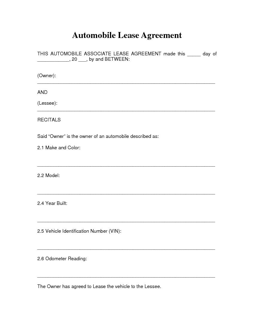 Downloadable Printable Car Rental Agreement Form