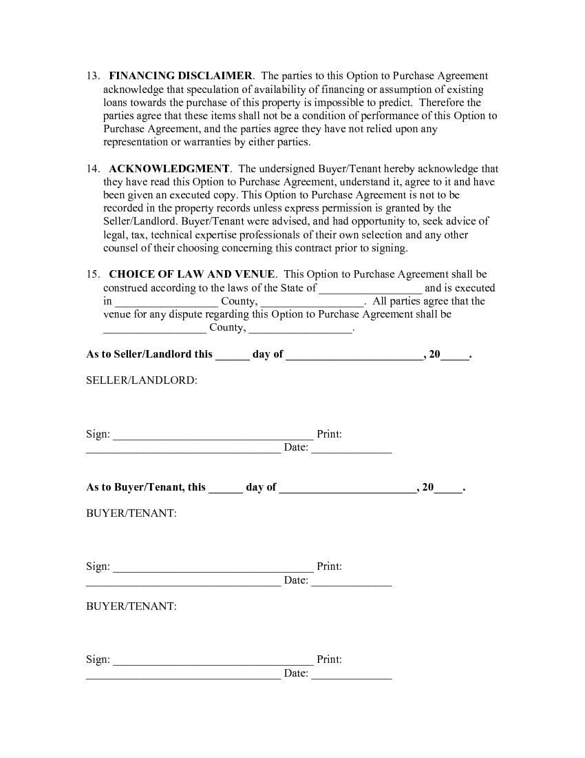 download free blank lease agreement with option to purchase printable