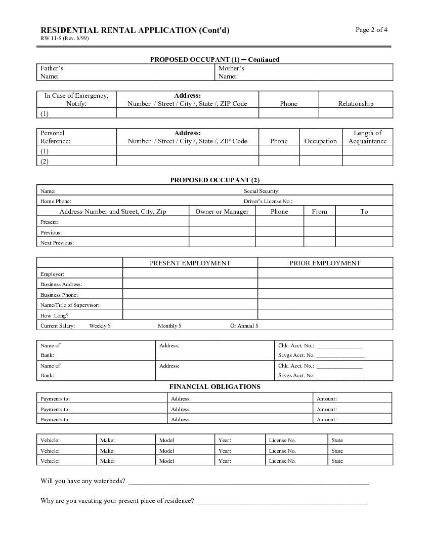 Free Printable Rental Application California