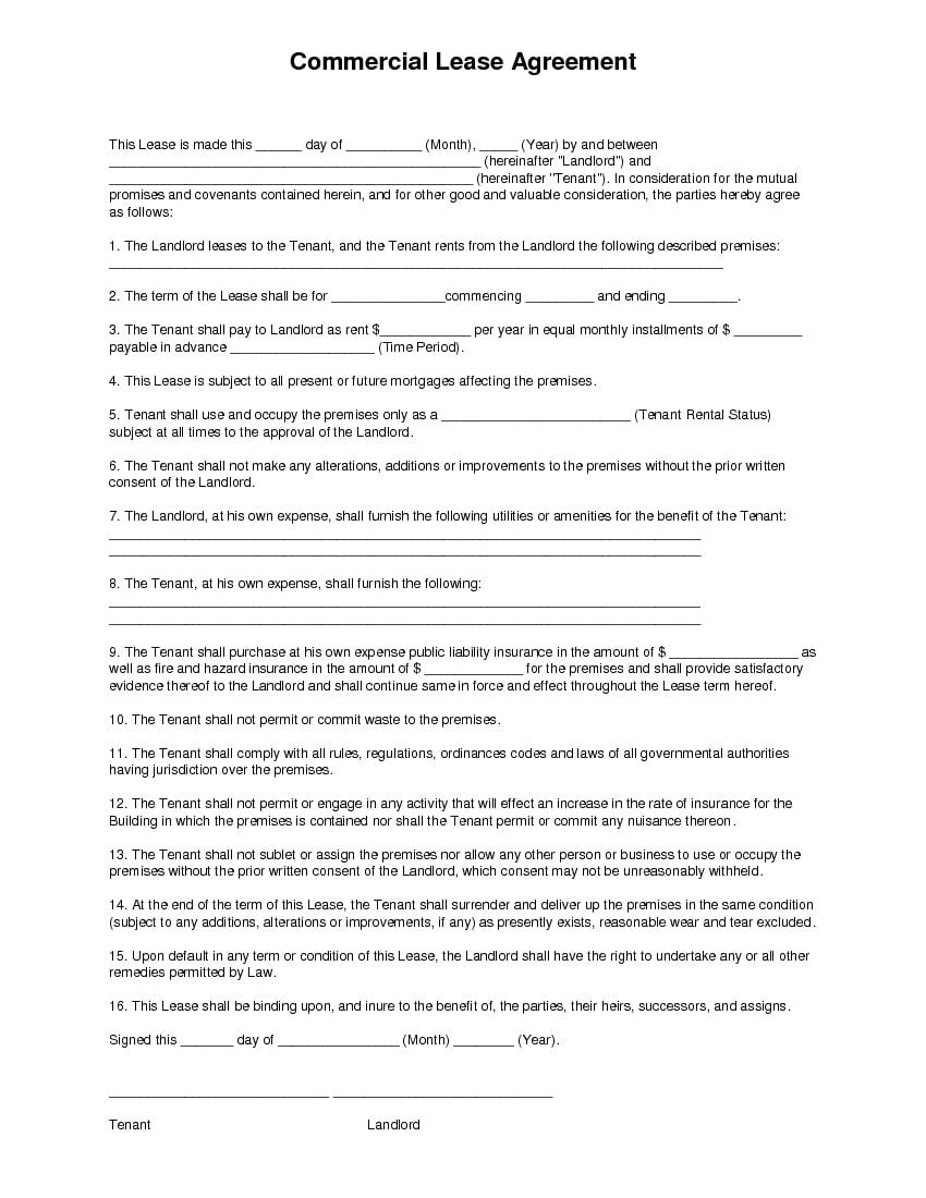 download free commercial lease agreement printable lease agreement