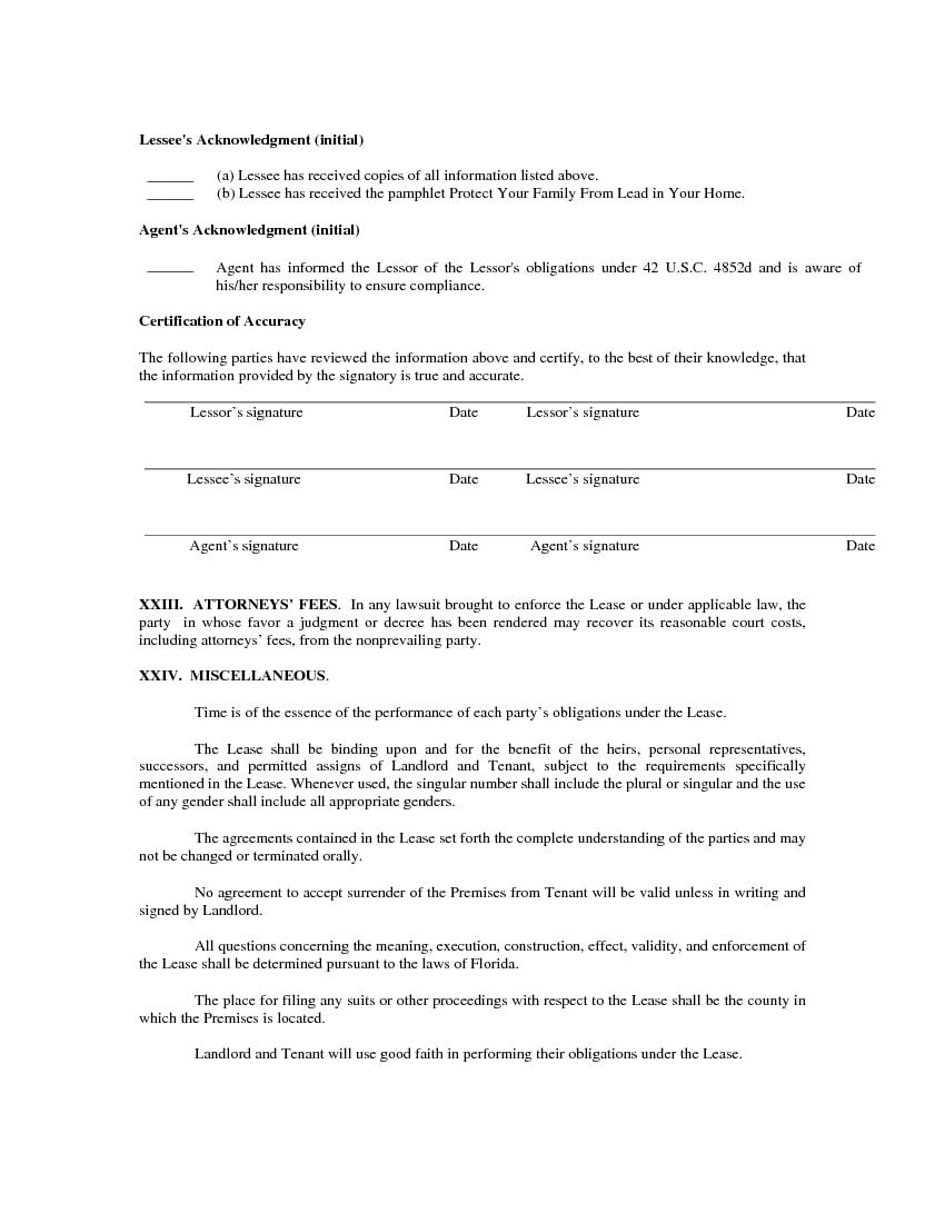 Download Free Florida Residential Lease Agreement Printable Lease