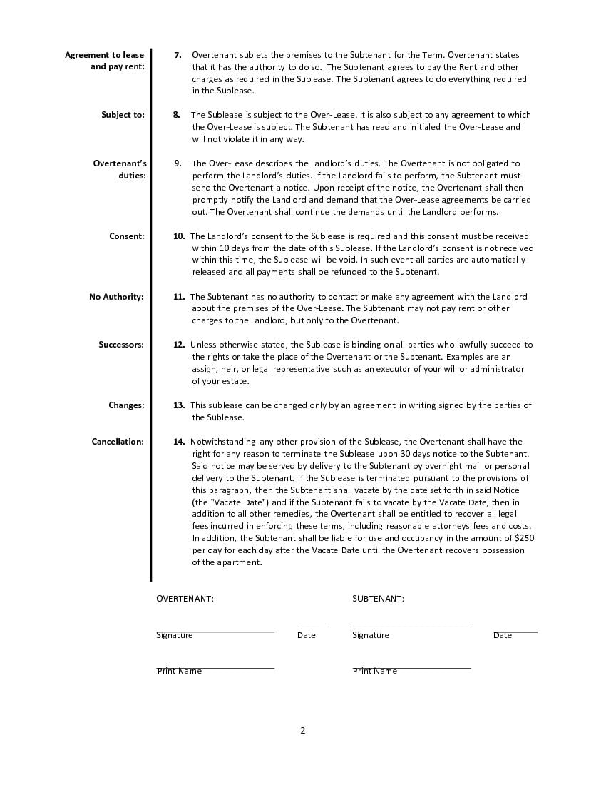 Download Free New York Sublease Agreement Printable Lease Agreement