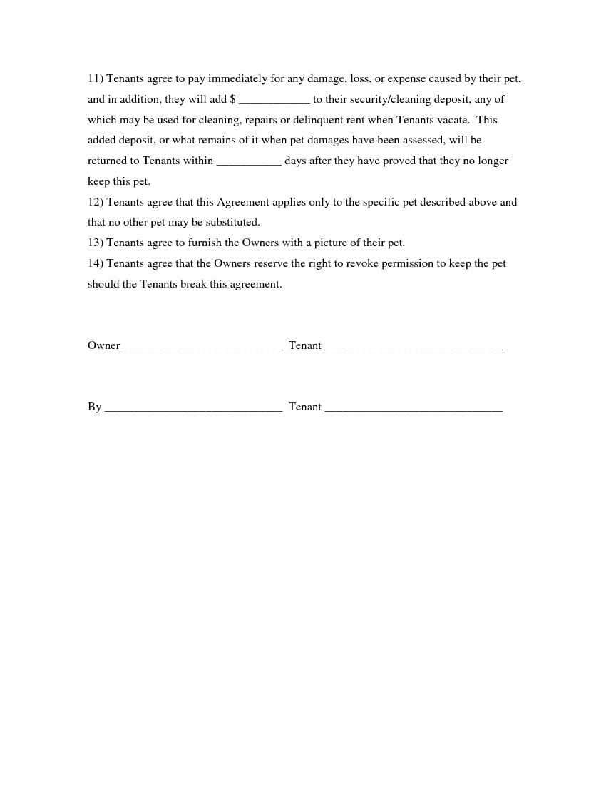 Download Free Pet Agreement Addendum to Rental Agreement In pet addendum to lease agreement template