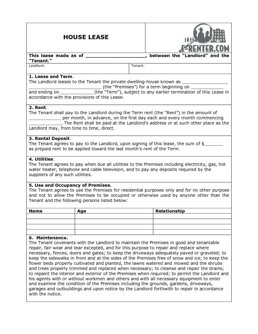 download free sample house lease agreement printable