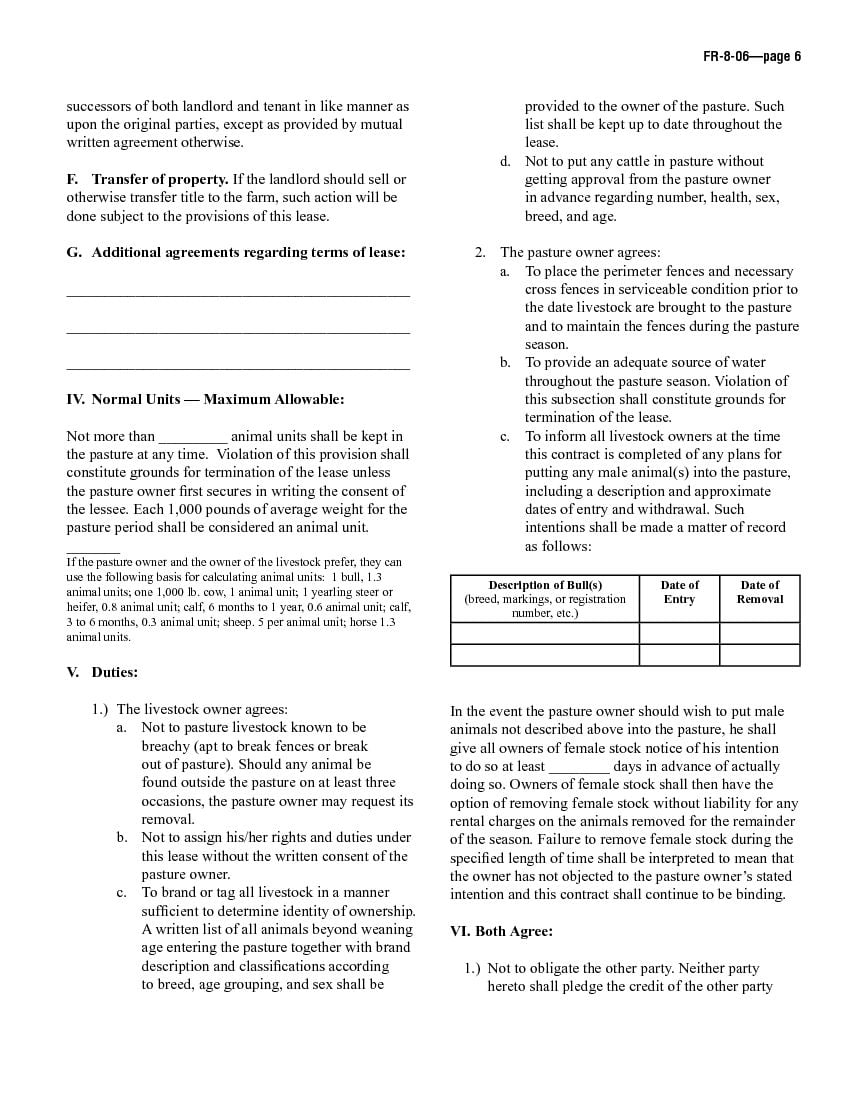 Download Free Sample Pasture Lease Agreement - Printable Lease Throughout ranch lease agreement template