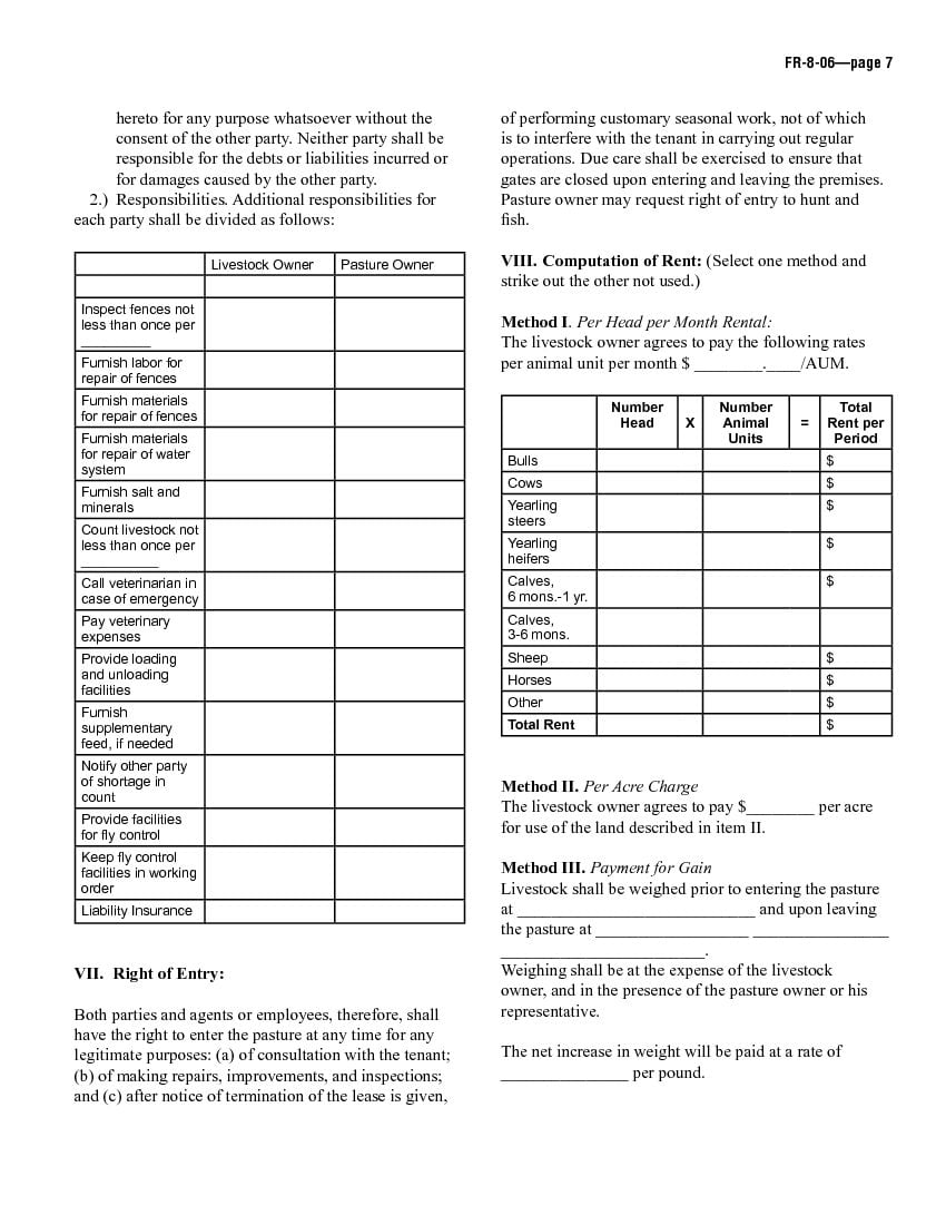 Download Free Sample Pasture Lease Agreement Printable Lease Agreement