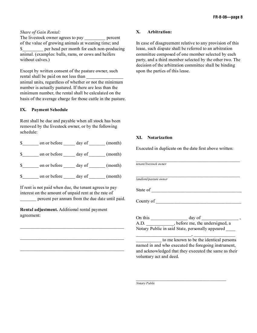 Download Free Sample Pasture Lease Agreement - Printable Lease Throughout ranch lease agreement template