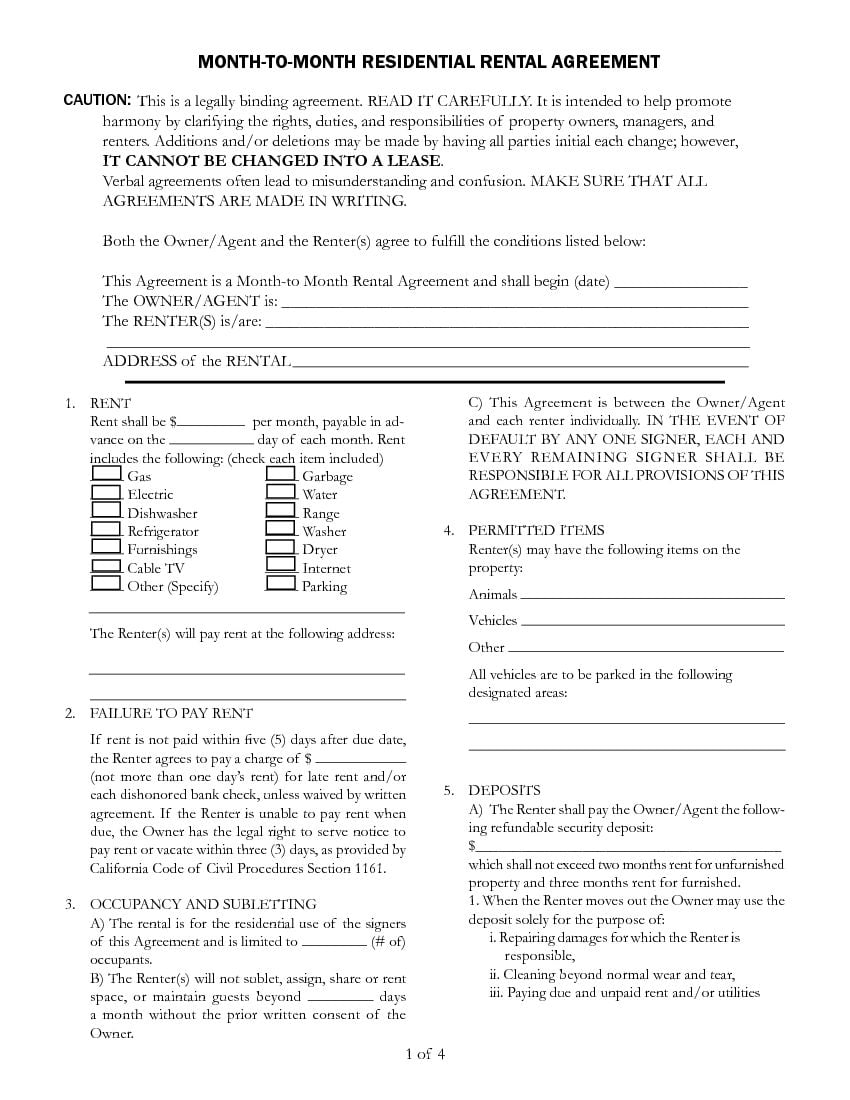 download-free-california-month-to-month-rental-agreement-printable