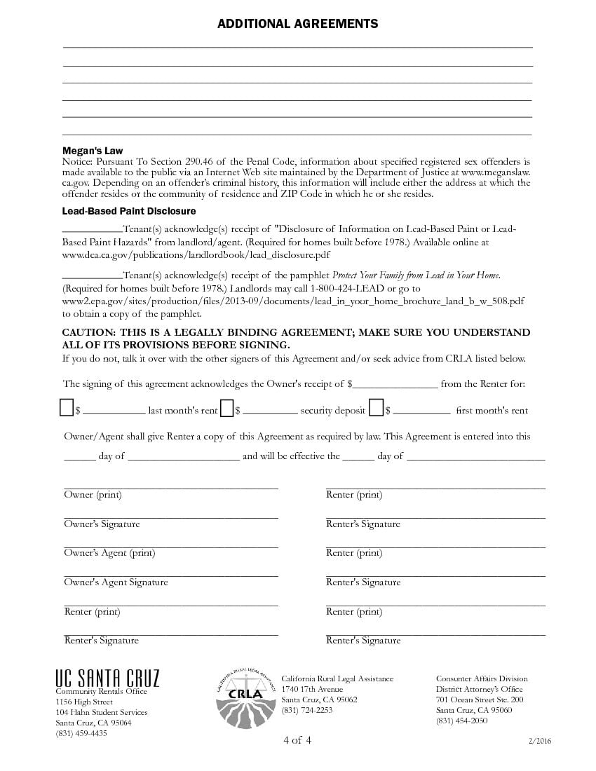 Download Free California Month to Month Rental Agreement Printable