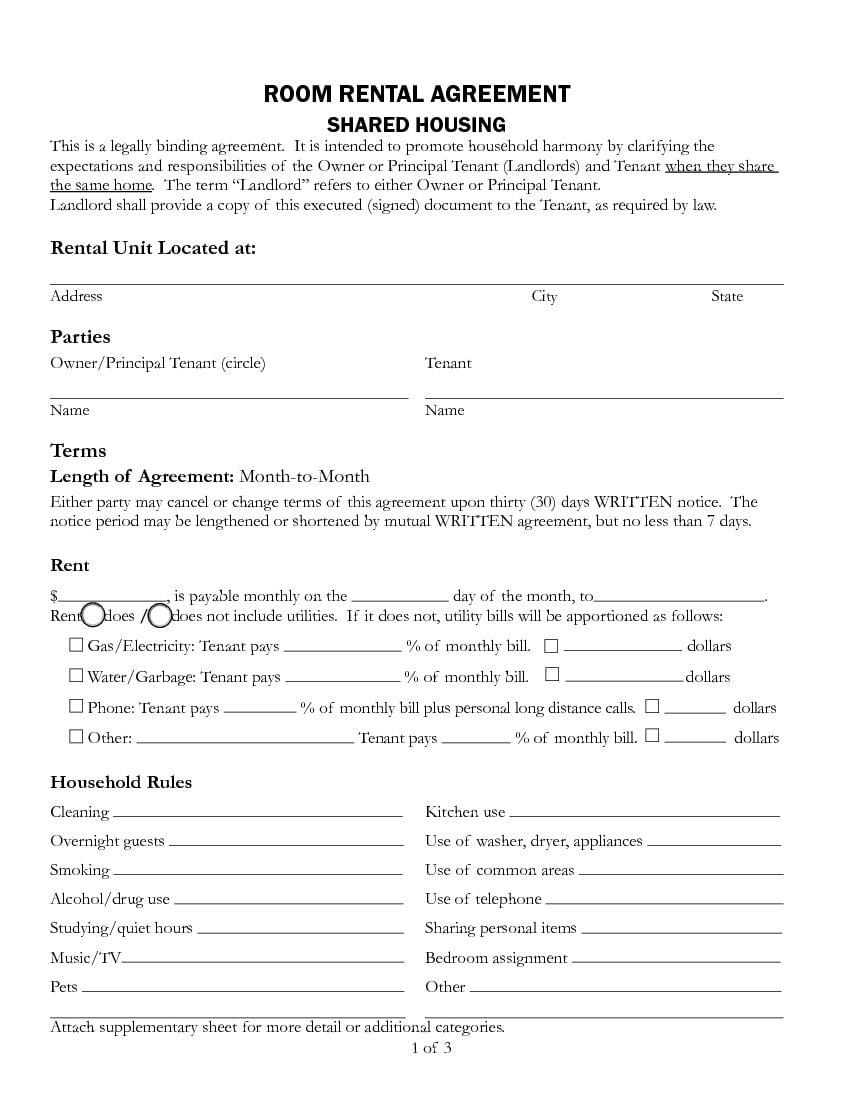 download free california room rental agreement printable lease agreement