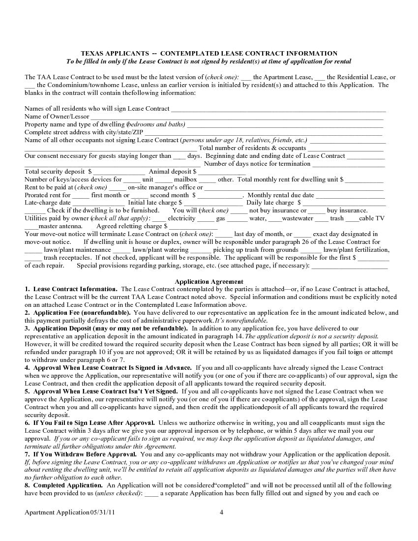 download free texas rental lease application form