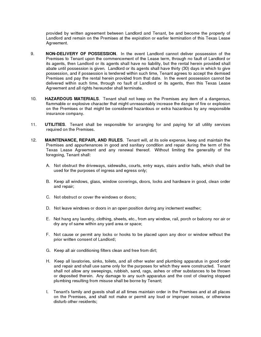 download free texas residential lease agreement printable lease agreement