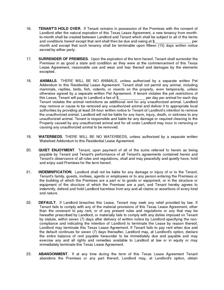 download free texas residential lease agreement printable lease agreement