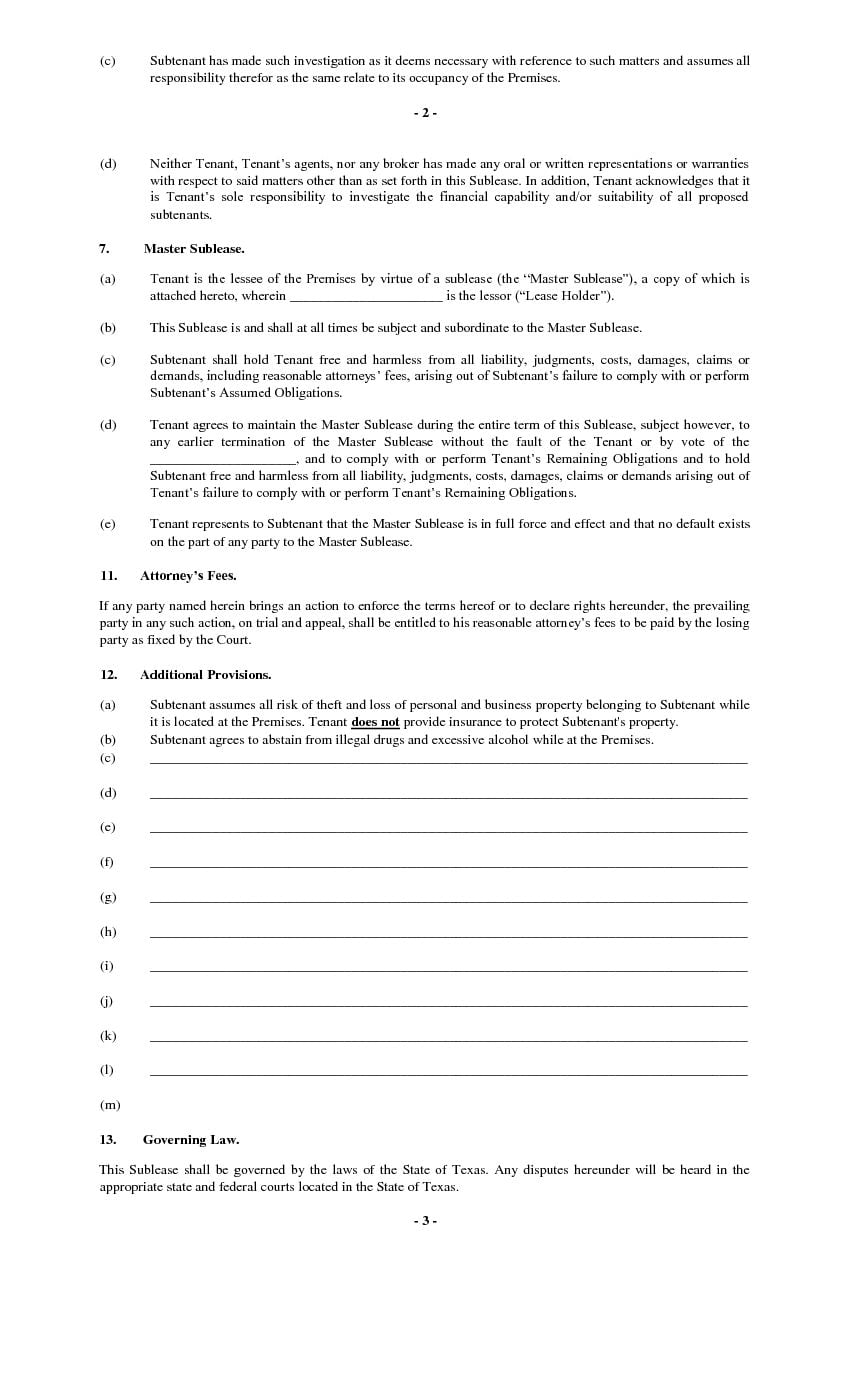 download free texas sublease agreement commercial printable lease